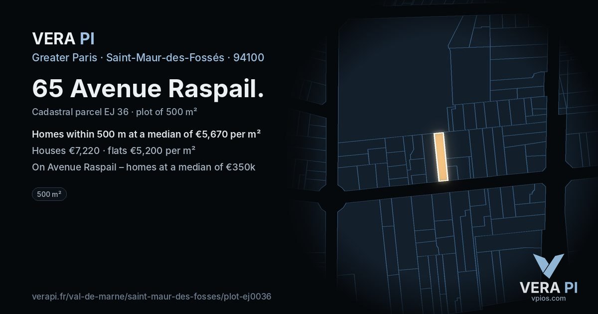 65 Avenue Raspail, Saint-Maur-des-Fossés at night – the plot lit, the parcels around coloured by the prices near them