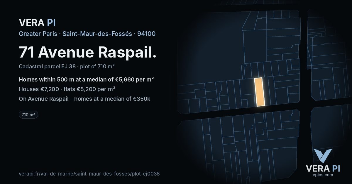 71 Avenue Raspail, Saint-Maur-des-Fossés at night – the plot lit, the parcels around coloured by the prices near them