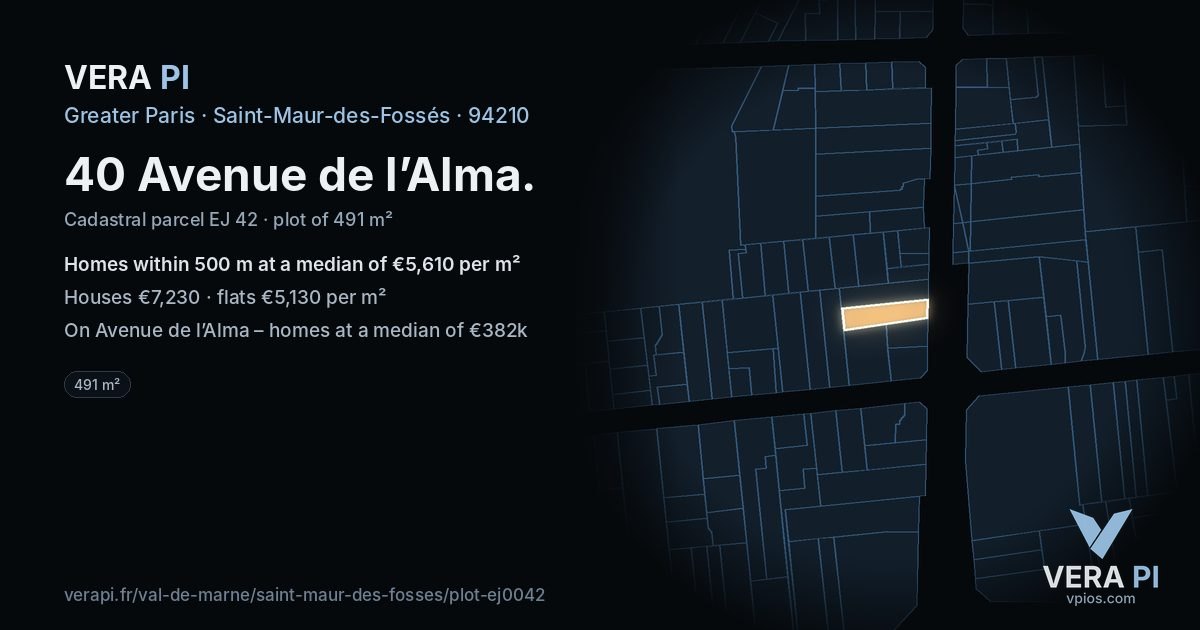 40 Avenue de l’Alma, Saint-Maur-des-Fossés at night – the plot lit, the parcels around coloured by the prices near them