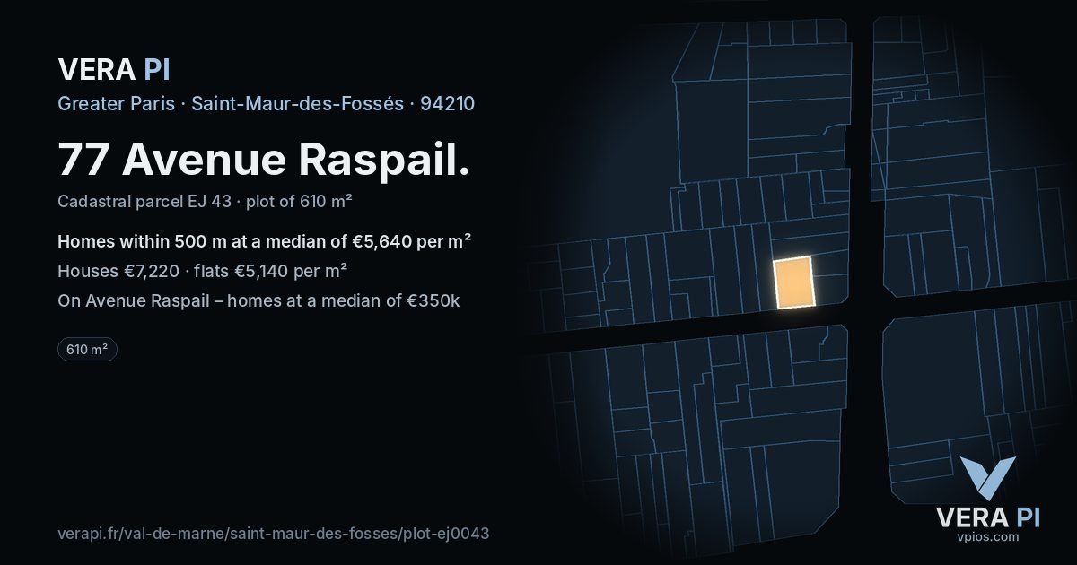 77 Avenue Raspail, Saint-Maur-des-Fossés at night – the plot lit, the parcels around coloured by the prices near them
