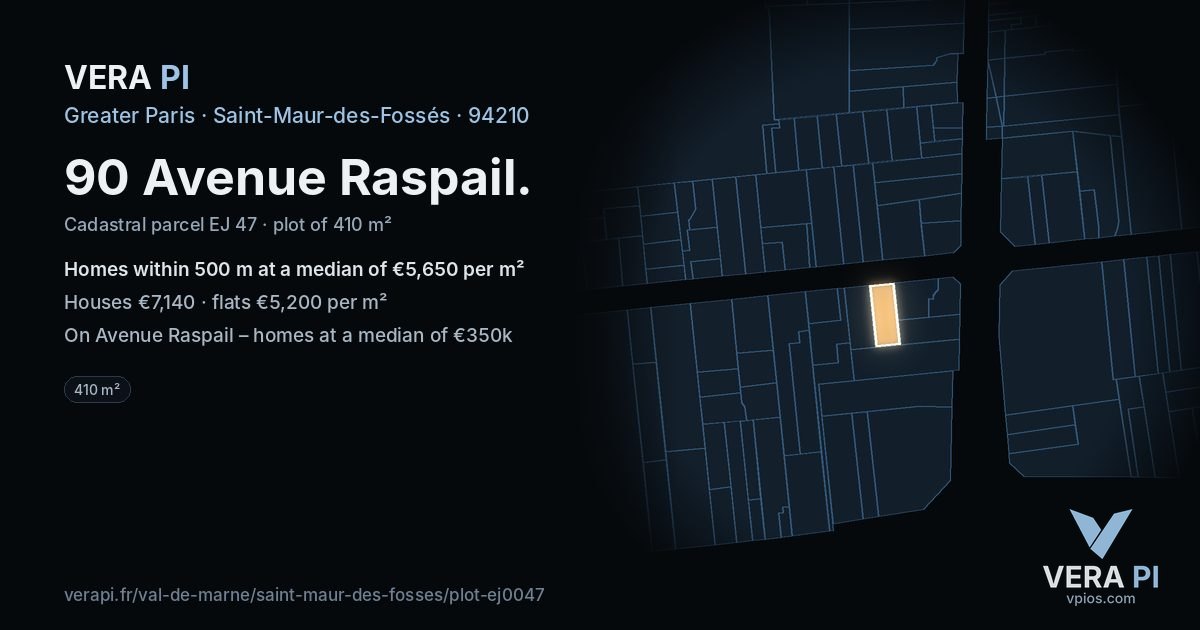 90 Avenue Raspail, Saint-Maur-des-Fossés at night – the plot lit, the parcels around coloured by the prices near them