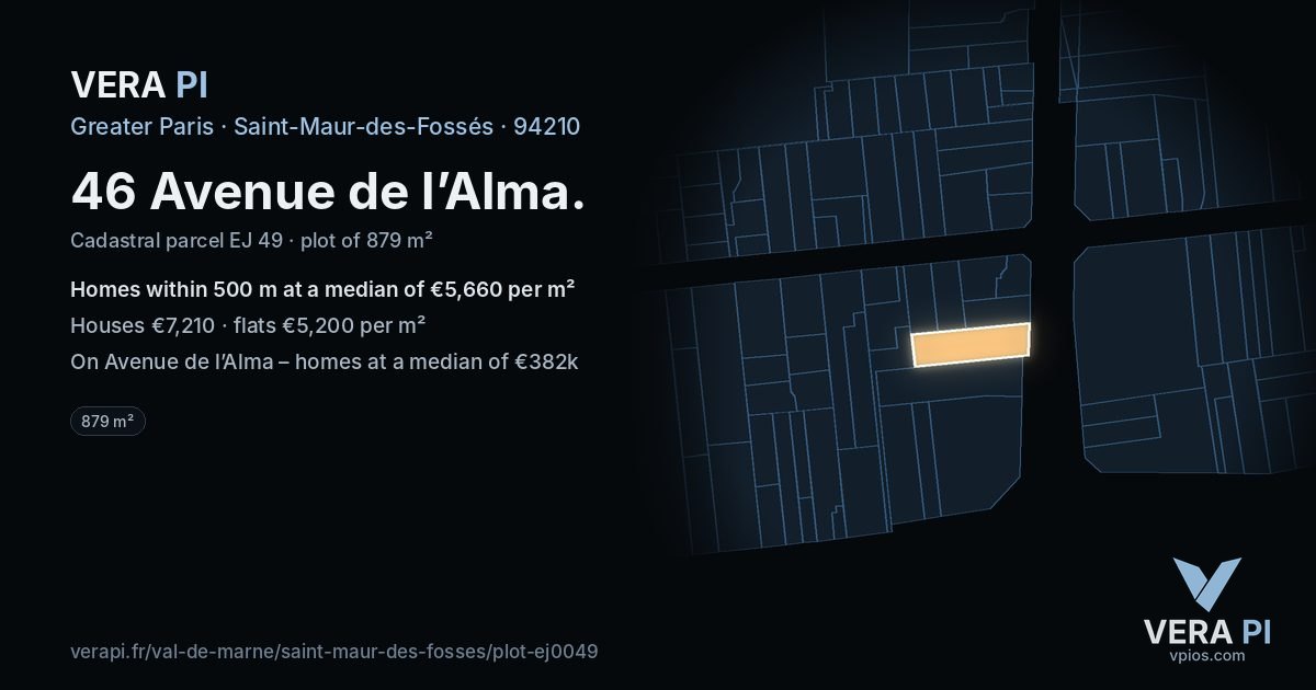 46 Avenue de l’Alma, Saint-Maur-des-Fossés at night – the plot lit, the parcels around coloured by the prices near them