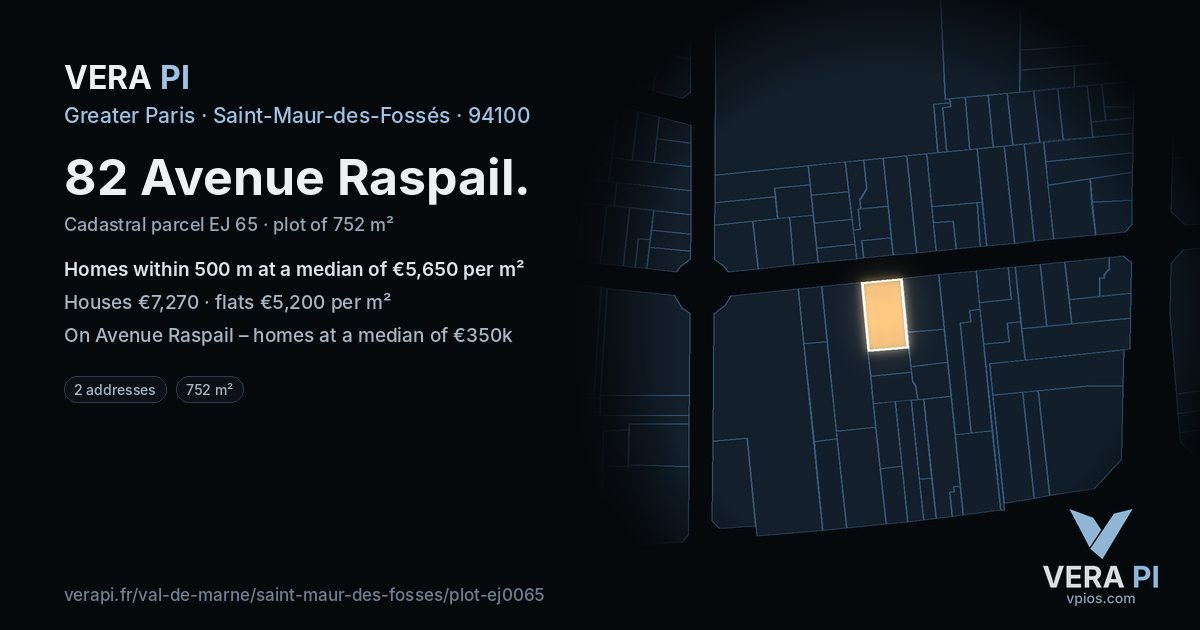 82 Avenue Raspail, Saint-Maur-des-Fossés at night – the plot lit, the parcels around coloured by the prices near them