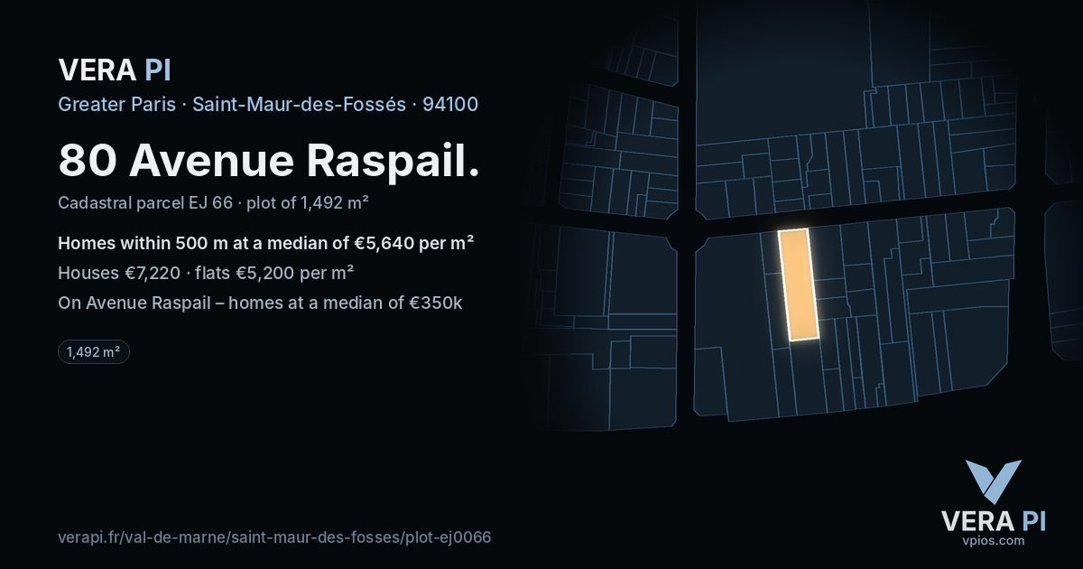 80 Avenue Raspail, Saint-Maur-des-Fossés at night – the plot lit, the parcels around coloured by the prices near them