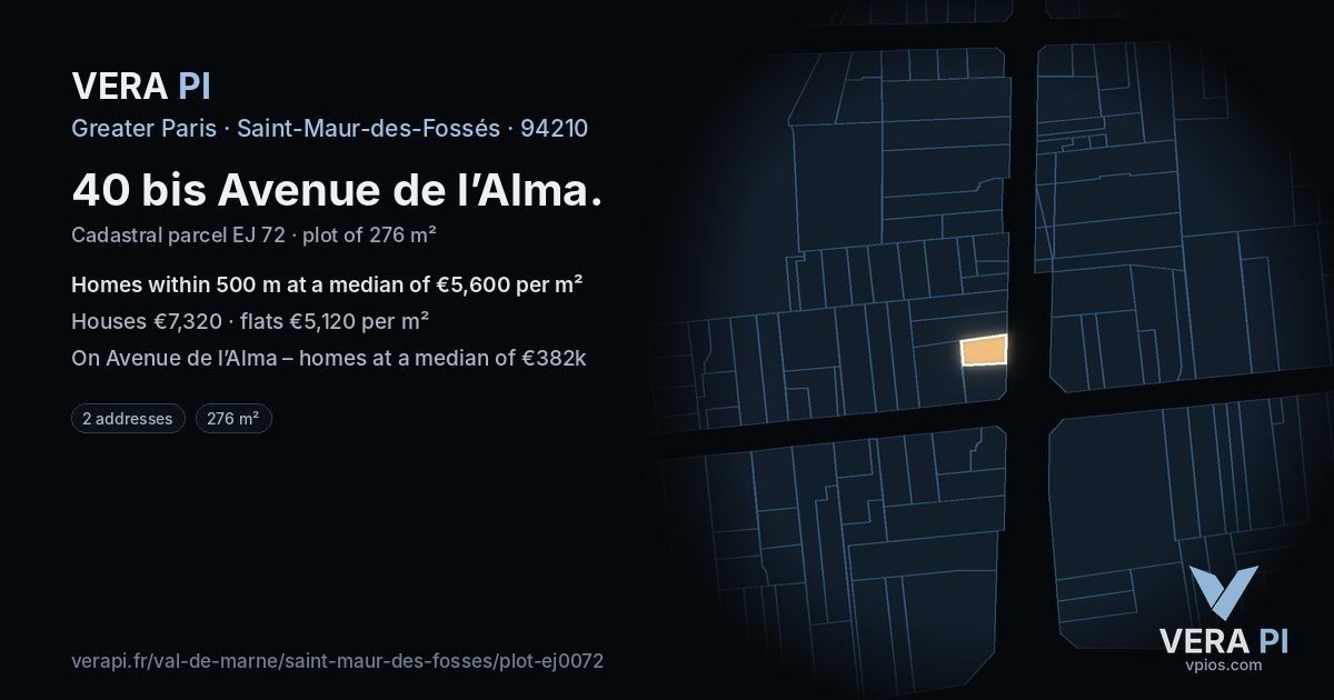 40 bis Avenue de l’Alma, Saint-Maur-des-Fossés at night – the plot lit, the parcels around coloured by the prices near them