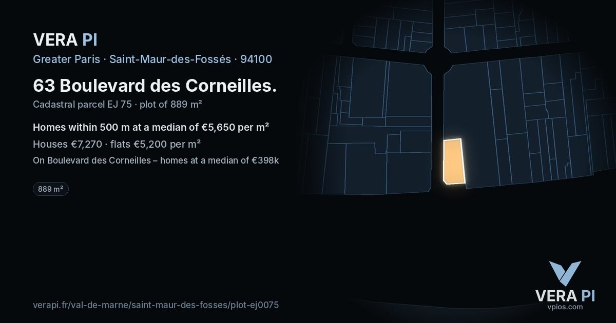 63 Boulevard des Corneilles, Saint-Maur-des-Fossés at night – the plot lit, the parcels around coloured by the prices near them