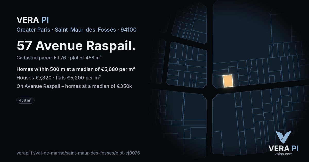 57 Avenue Raspail, Saint-Maur-des-Fossés at night – the plot lit, the parcels around coloured by the prices near them