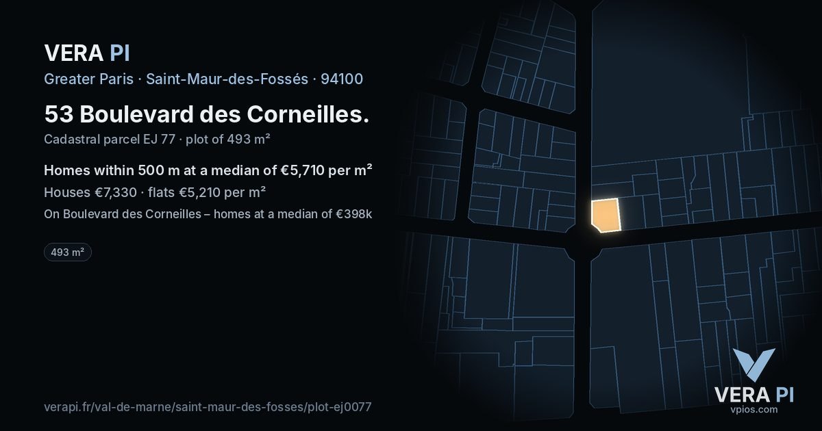 53 Boulevard des Corneilles, Saint-Maur-des-Fossés at night – the plot lit, the parcels around coloured by the prices near them