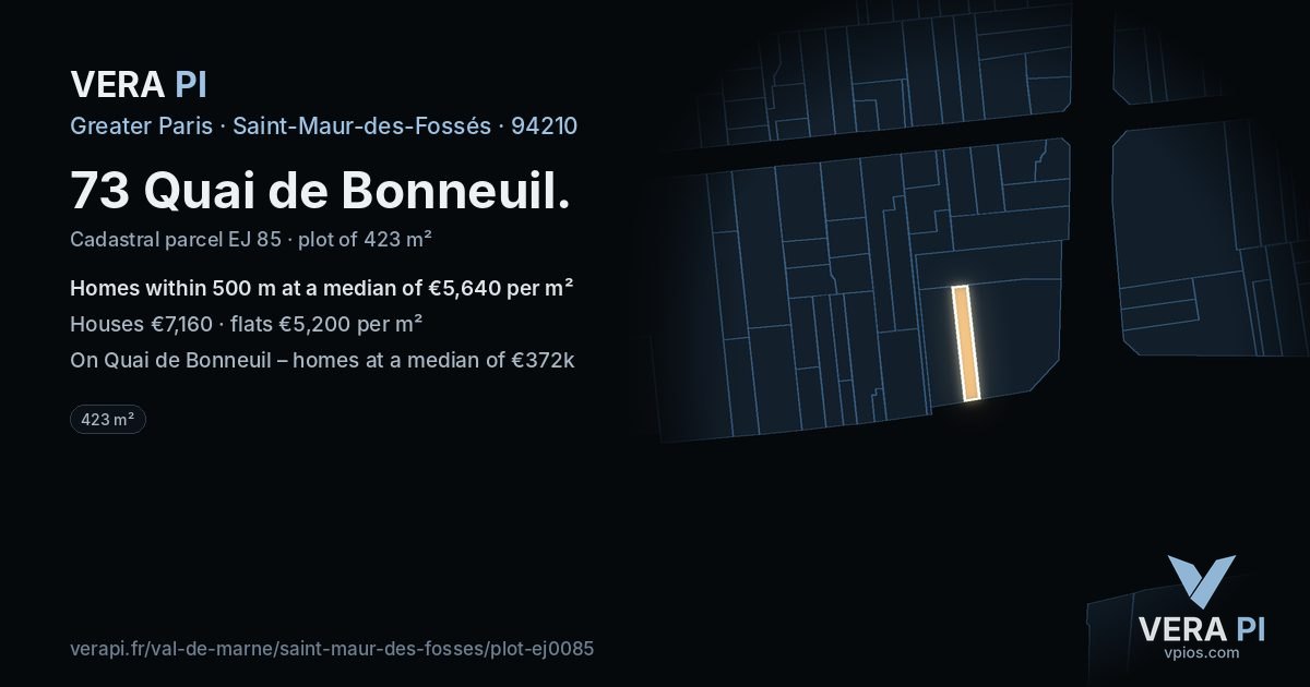 73 Quai de Bonneuil, Saint-Maur-des-Fossés at night – the plot lit, the parcels around coloured by the prices near them