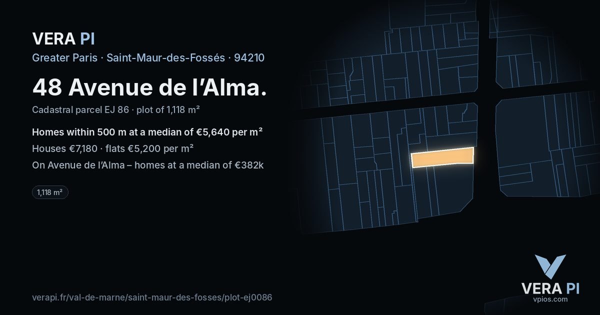 48 Avenue de l’Alma, Saint-Maur-des-Fossés at night – the plot lit, the parcels around coloured by the prices near them