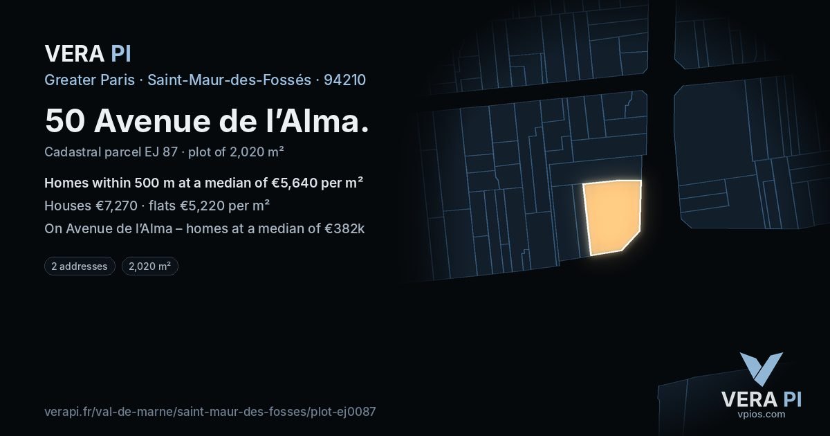 50 Avenue de l’Alma, Saint-Maur-des-Fossés at night – the plot lit, the parcels around coloured by the prices near them