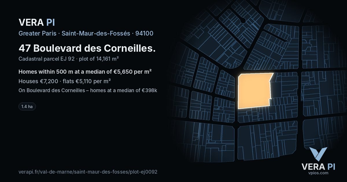 47 Boulevard des Corneilles, Saint-Maur-des-Fossés at night – the plot lit, the parcels around coloured by the prices near them