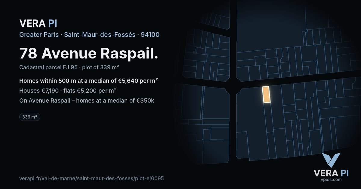 78 Avenue Raspail, Saint-Maur-des-Fossés at night – the plot lit, the parcels around coloured by the prices near them