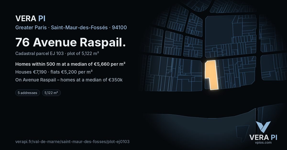 76 Avenue Raspail, Saint-Maur-des-Fossés at night – the plot lit, the parcels around coloured by the prices near them
