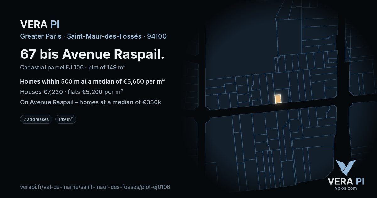 67 bis Avenue Raspail, Saint-Maur-des-Fossés at night – the plot lit, the parcels around coloured by the prices near them