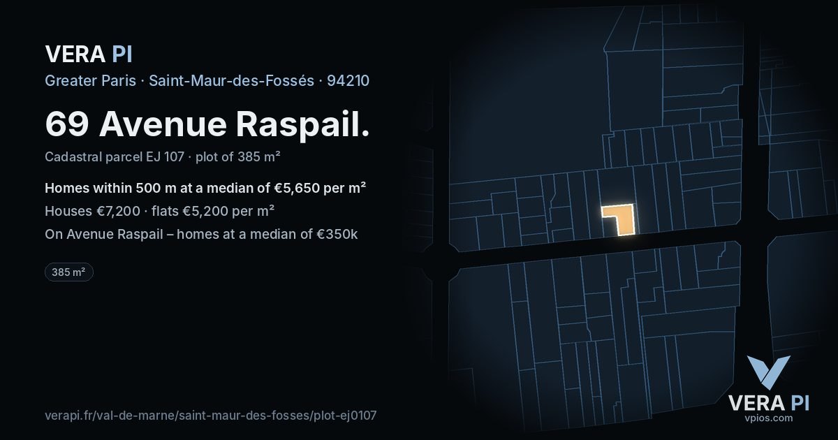 69 Avenue Raspail, Saint-Maur-des-Fossés at night – the plot lit, the parcels around coloured by the prices near them