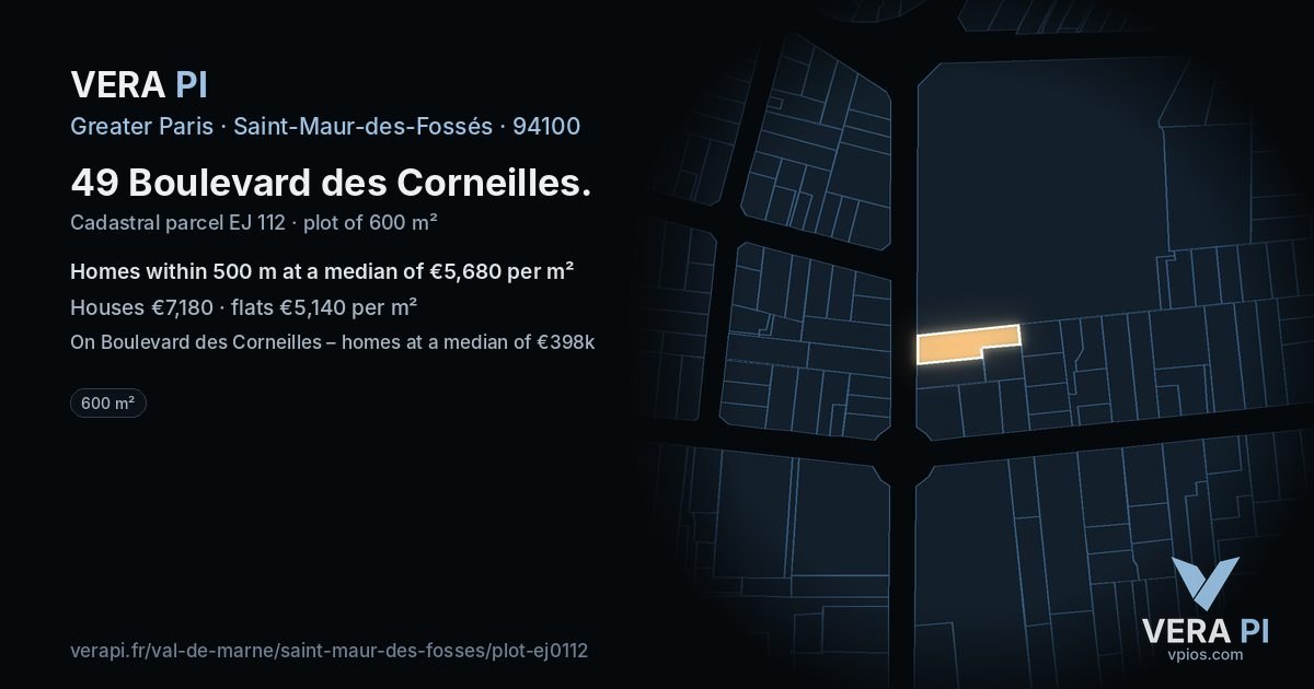 49 Boulevard des Corneilles, Saint-Maur-des-Fossés at night – the plot lit, the parcels around coloured by the prices near them