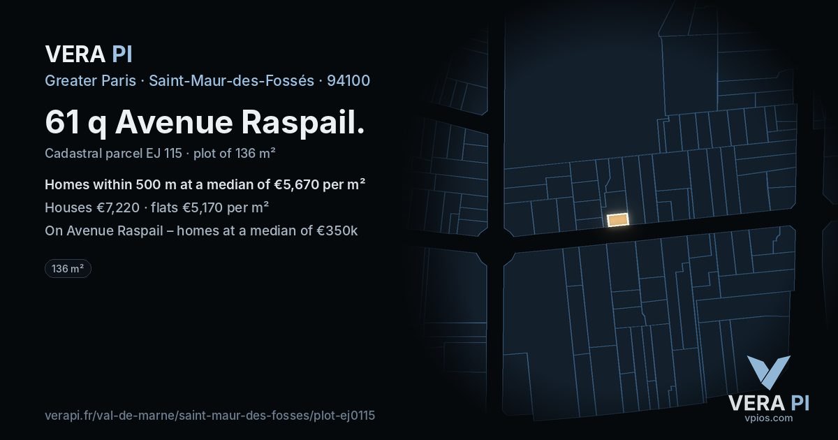 61 q Avenue Raspail, Saint-Maur-des-Fossés at night – the plot lit, the parcels around coloured by the prices near them