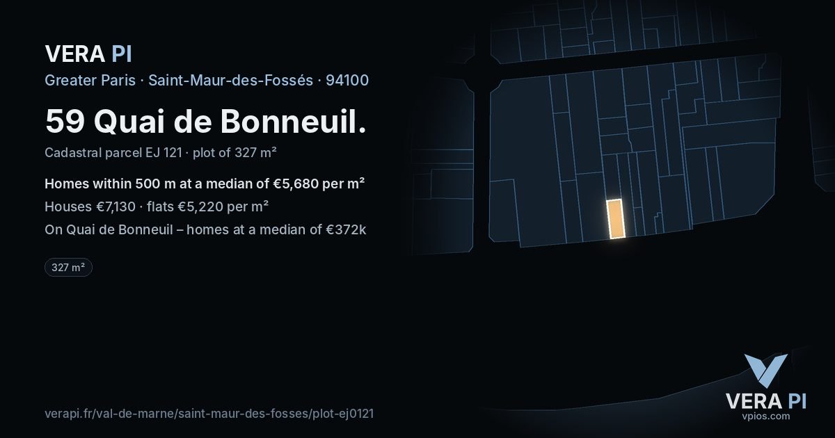 59 Quai de Bonneuil, Saint-Maur-des-Fossés at night – the plot lit, the parcels around coloured by the prices near them