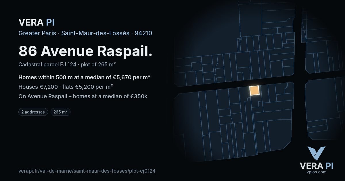 86 Avenue Raspail, Saint-Maur-des-Fossés at night – the plot lit, the parcels around coloured by the prices near them