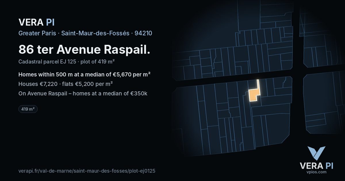 86 ter Avenue Raspail, Saint-Maur-des-Fossés at night – the plot lit, the parcels around coloured by the prices near them
