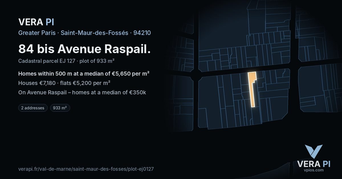 84 bis Avenue Raspail, Saint-Maur-des-Fossés at night – the plot lit, the parcels around coloured by the prices near them