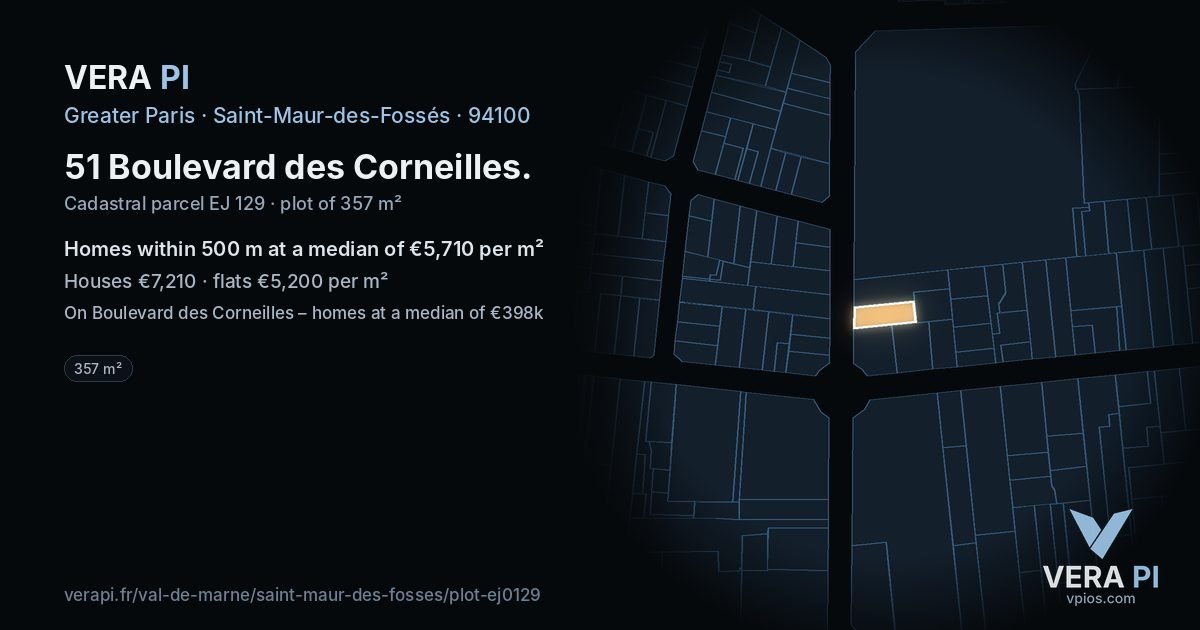 51 Boulevard des Corneilles, Saint-Maur-des-Fossés at night – the plot lit, the parcels around coloured by the prices near them