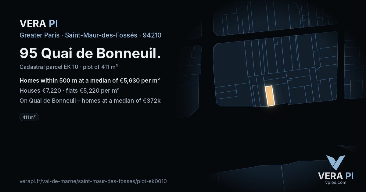 95 Quai de Bonneuil, Saint-Maur-des-Fossés at night – the plot lit, the parcels around coloured by the prices near them