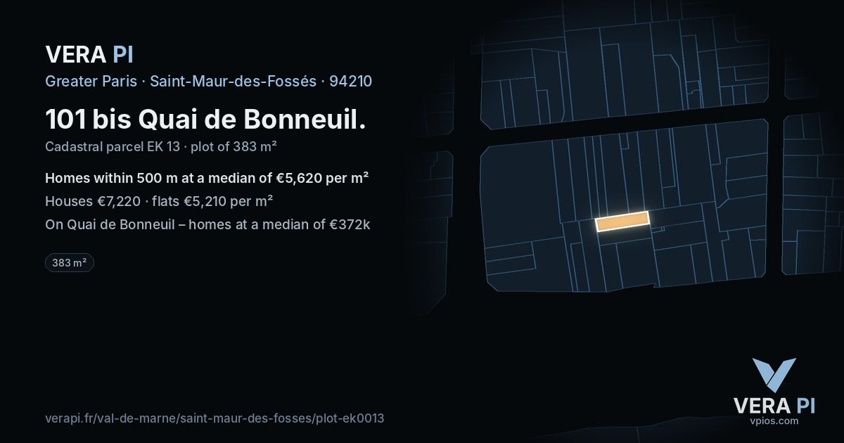 101 bis Quai de Bonneuil, Saint-Maur-des-Fossés at night – the plot lit, the parcels around coloured by the prices near them