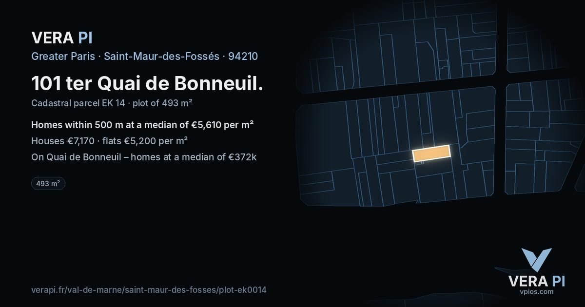 101 ter Quai de Bonneuil, Saint-Maur-des-Fossés at night – the plot lit, the parcels around coloured by the prices near them
