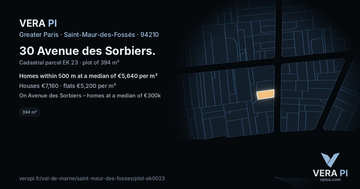30 Avenue des Sorbiers, Saint-Maur-des-Fossés at night – the plot lit, the parcels around coloured by the prices near them