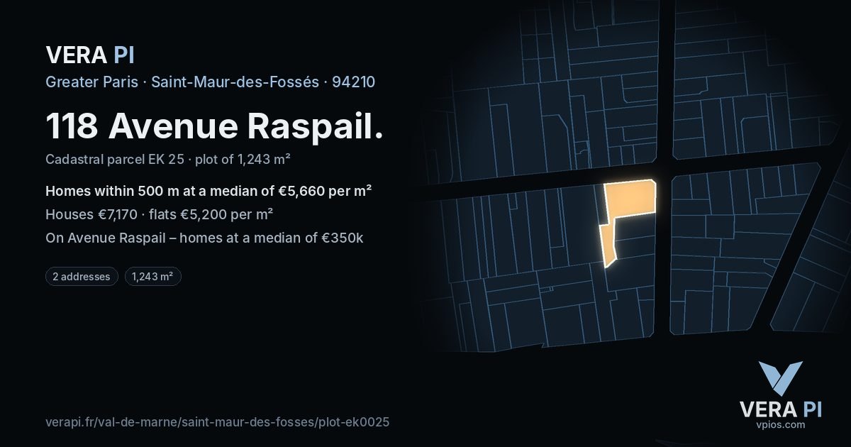118 Avenue Raspail, Saint-Maur-des-Fossés at night – the plot lit, the parcels around coloured by the prices near them