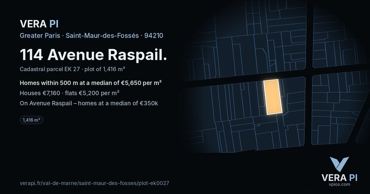 114 Avenue Raspail, Saint-Maur-des-Fossés at night – the plot lit, the parcels around coloured by the prices near them