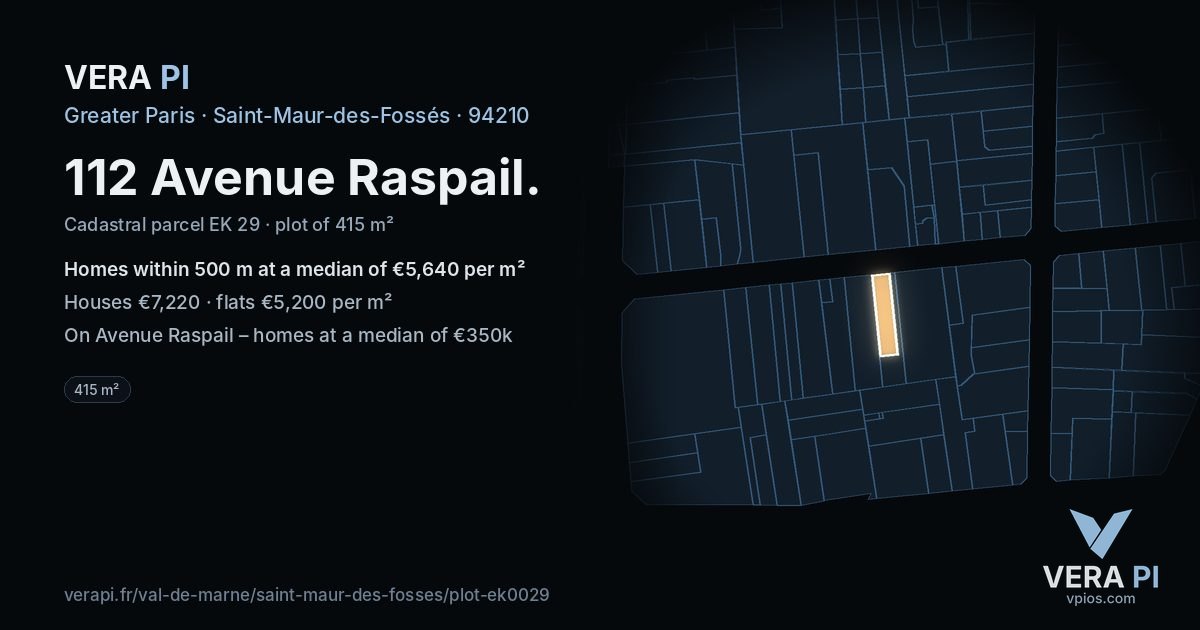 112 Avenue Raspail, Saint-Maur-des-Fossés at night – the plot lit, the parcels around coloured by the prices near them