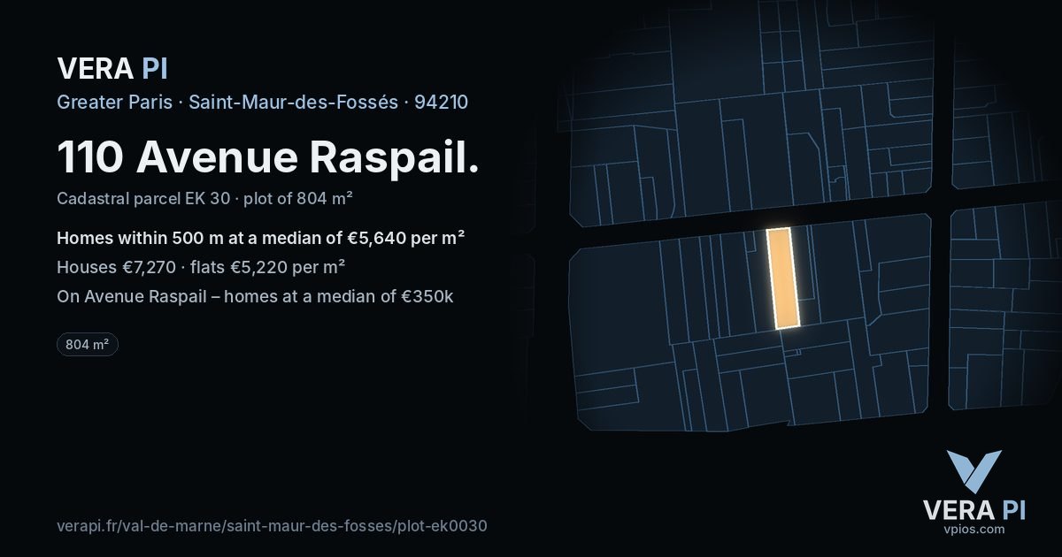 110 Avenue Raspail, Saint-Maur-des-Fossés at night – the plot lit, the parcels around coloured by the prices near them