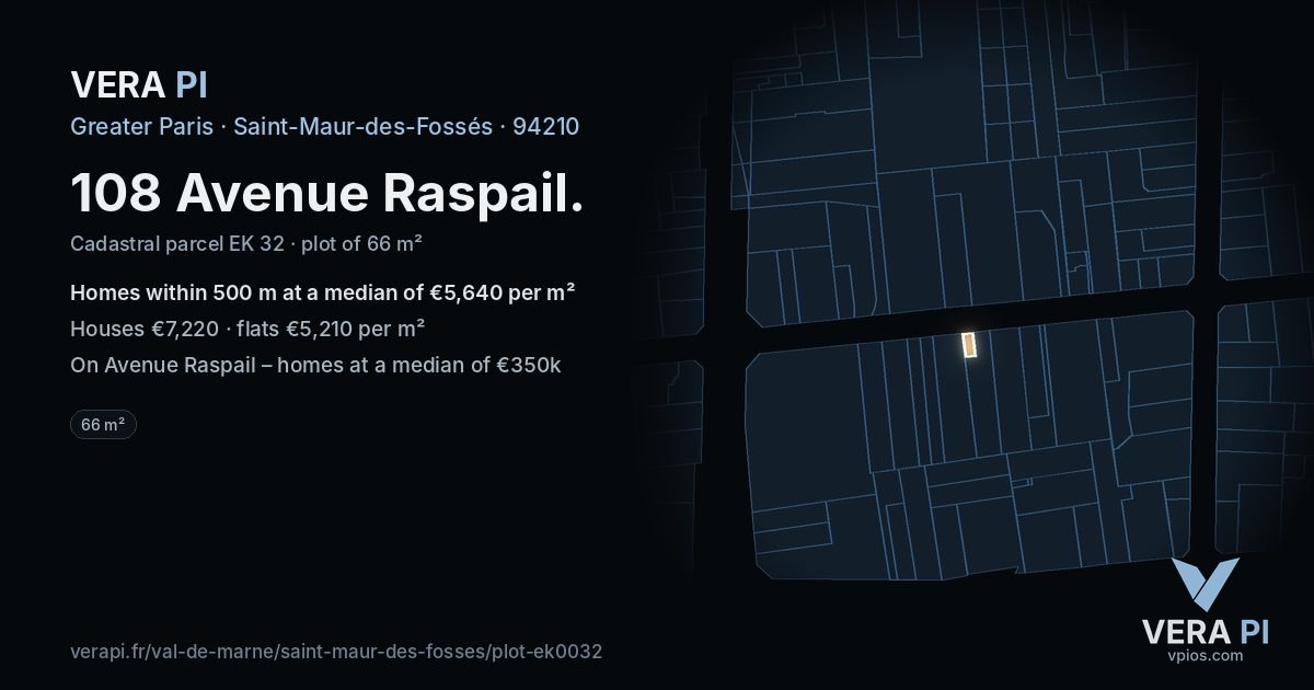 108 Avenue Raspail, Saint-Maur-des-Fossés at night – the plot lit, the parcels around coloured by the prices near them