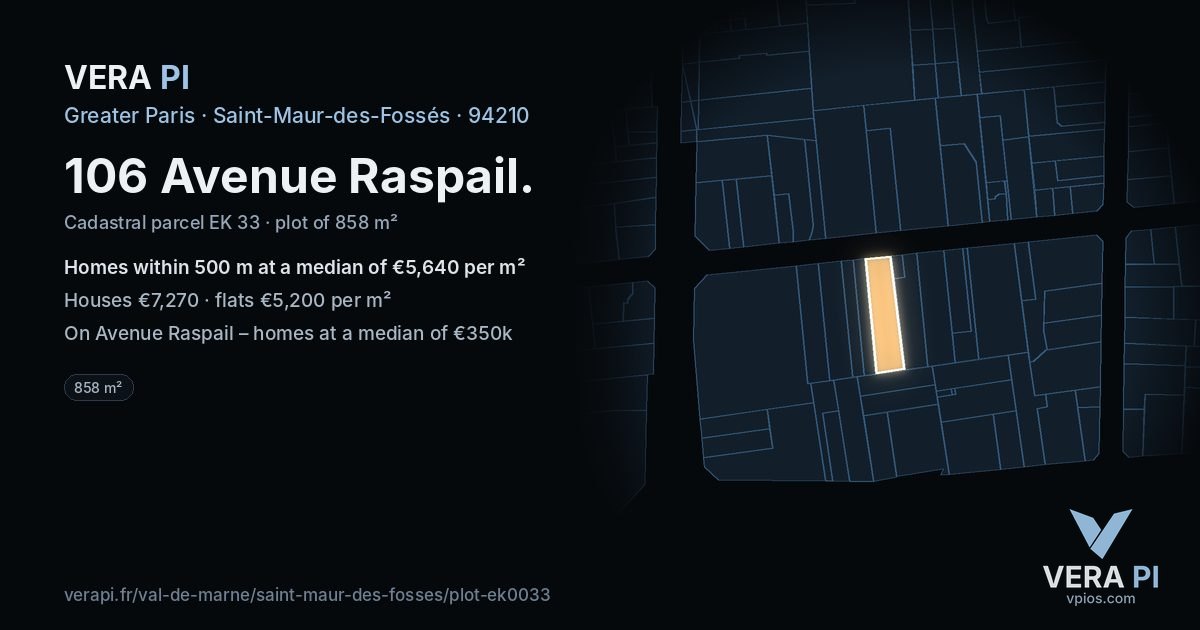 106 Avenue Raspail, Saint-Maur-des-Fossés at night – the plot lit, the parcels around coloured by the prices near them