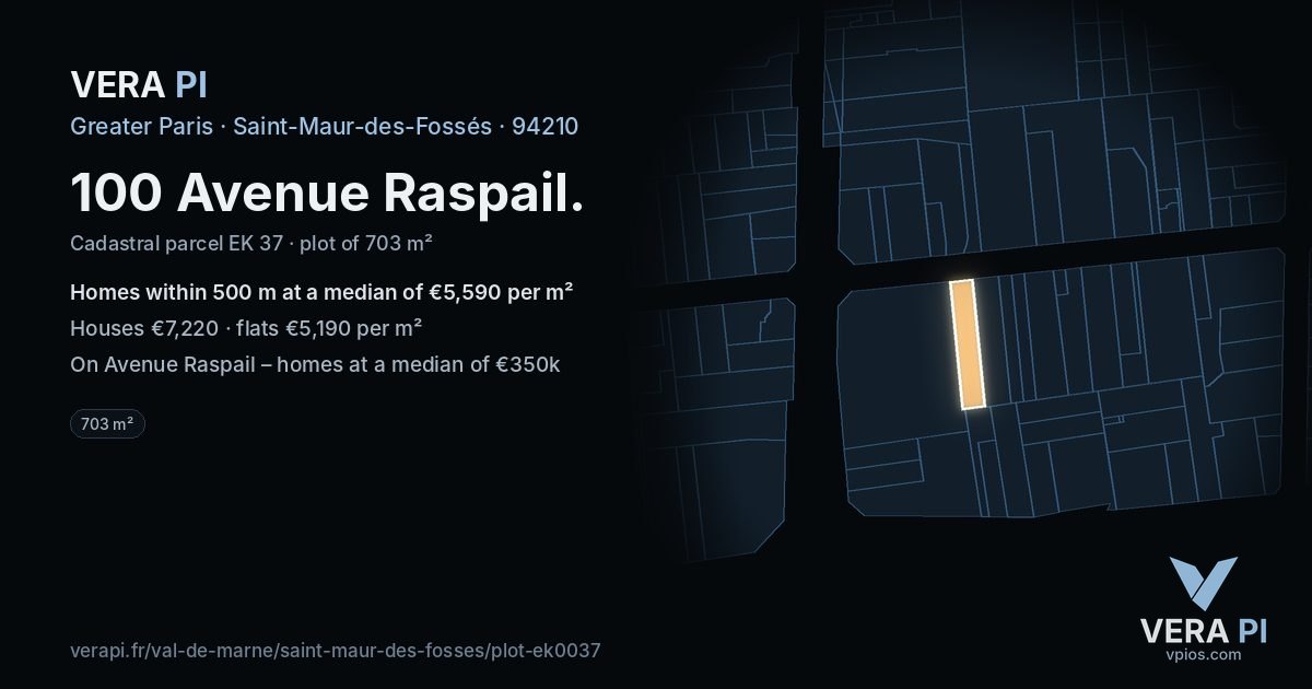 100 Avenue Raspail, Saint-Maur-des-Fossés at night – the plot lit, the parcels around coloured by the prices near them