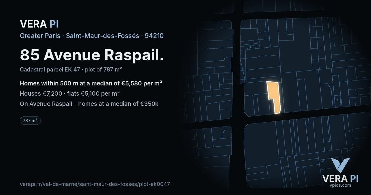 85 Avenue Raspail, Saint-Maur-des-Fossés at night – the plot lit, the parcels around coloured by the prices near them