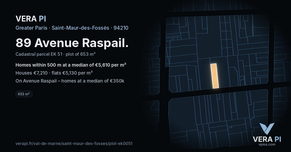 89 Avenue Raspail, Saint-Maur-des-Fossés at night – the plot lit, the parcels around coloured by the prices near them