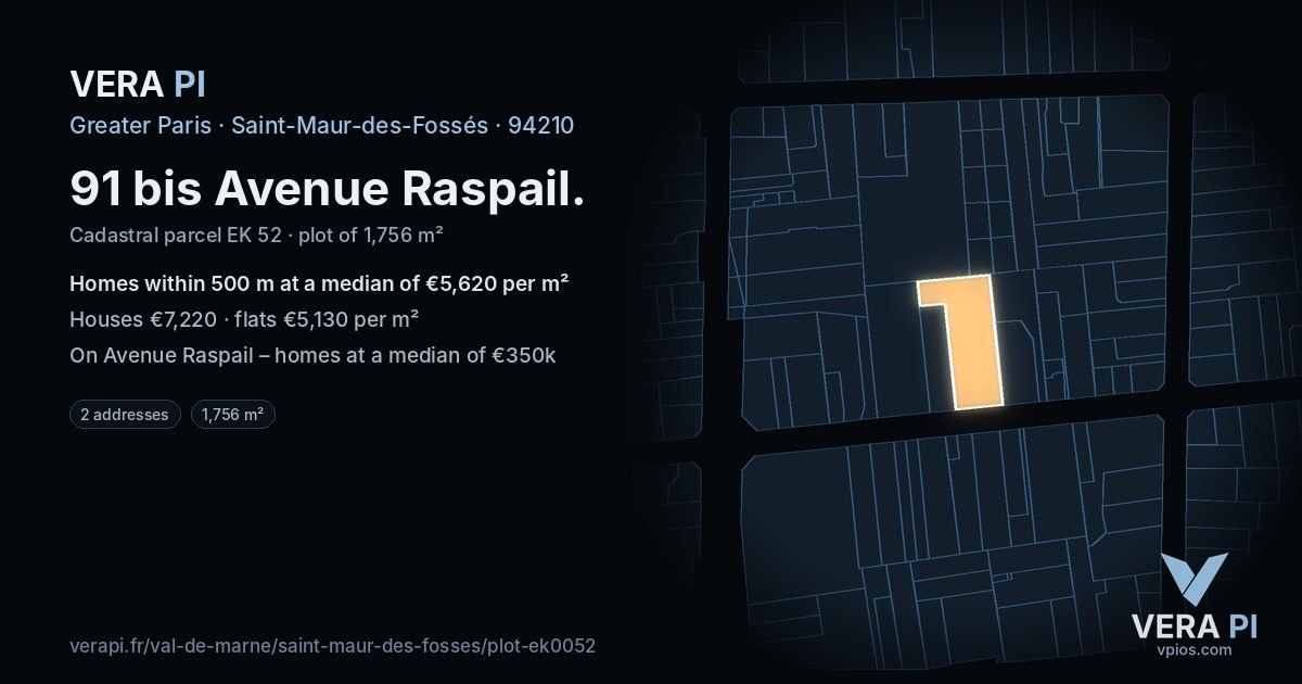 91 bis Avenue Raspail, Saint-Maur-des-Fossés at night – the plot lit, the parcels around coloured by the prices near them