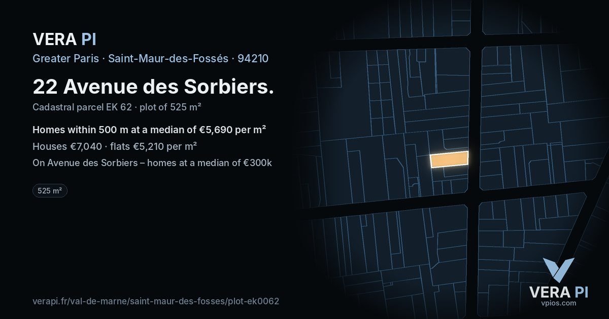 22 Avenue des Sorbiers, Saint-Maur-des-Fossés at night – the plot lit, the parcels around coloured by the prices near them