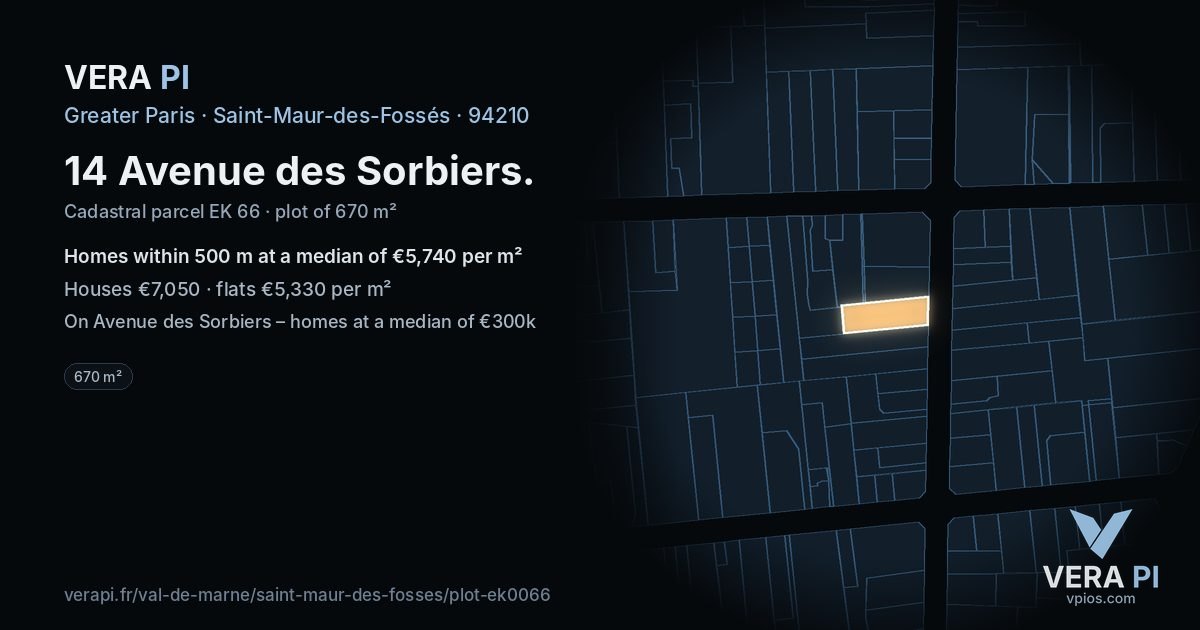 14 Avenue des Sorbiers, Saint-Maur-des-Fossés at night – the plot lit, the parcels around coloured by the prices near them