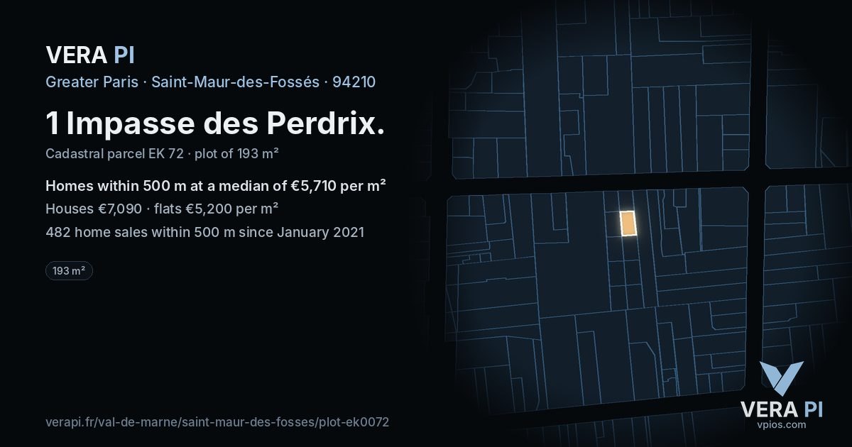 1 Impasse des Perdrix, Saint-Maur-des-Fossés at night – the plot lit, the parcels around coloured by the prices near them