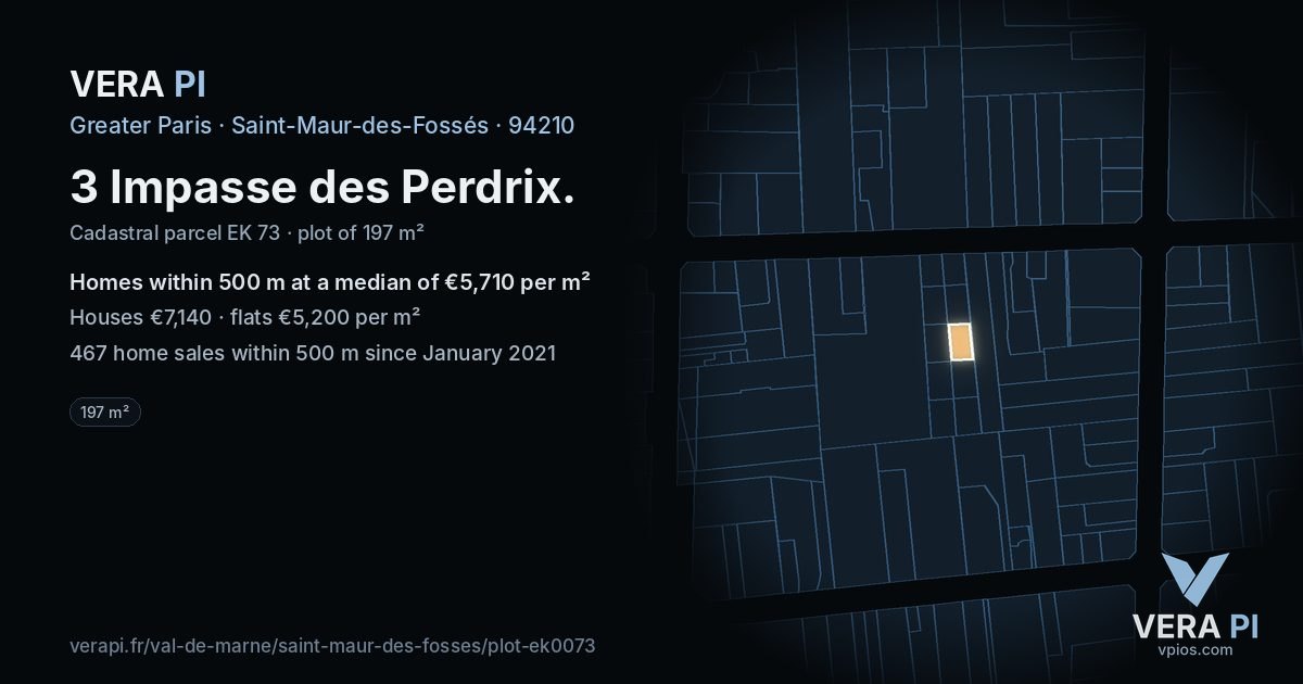 3 Impasse des Perdrix, Saint-Maur-des-Fossés at night – the plot lit, the parcels around coloured by the prices near them