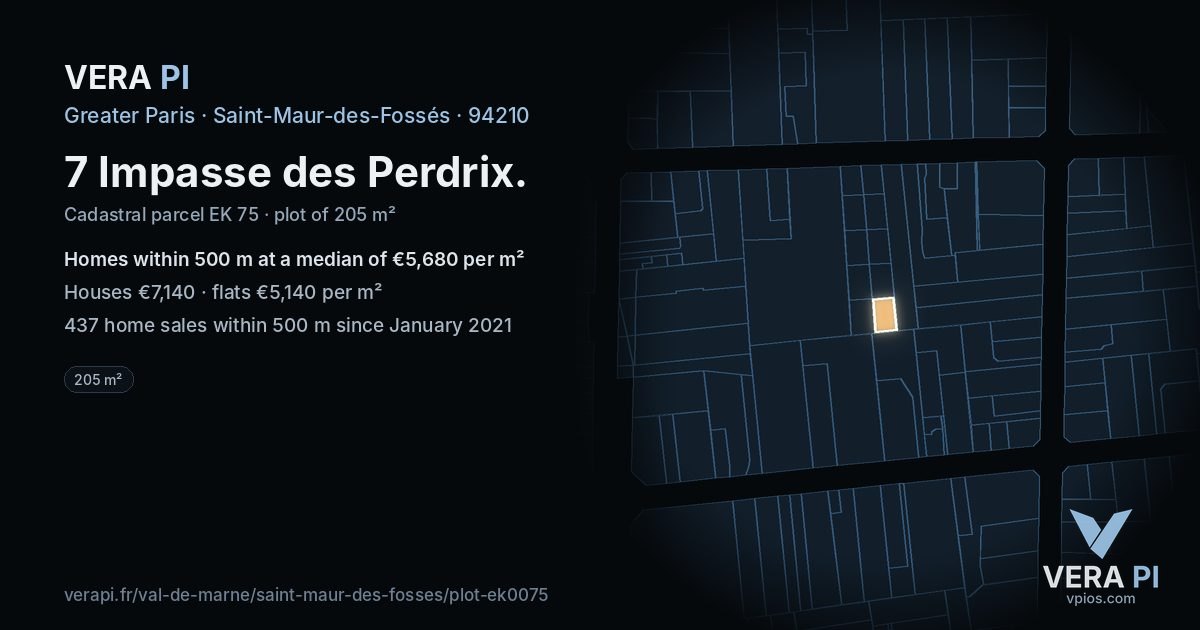 7 Impasse des Perdrix, Saint-Maur-des-Fossés at night – the plot lit, the parcels around coloured by the prices near them