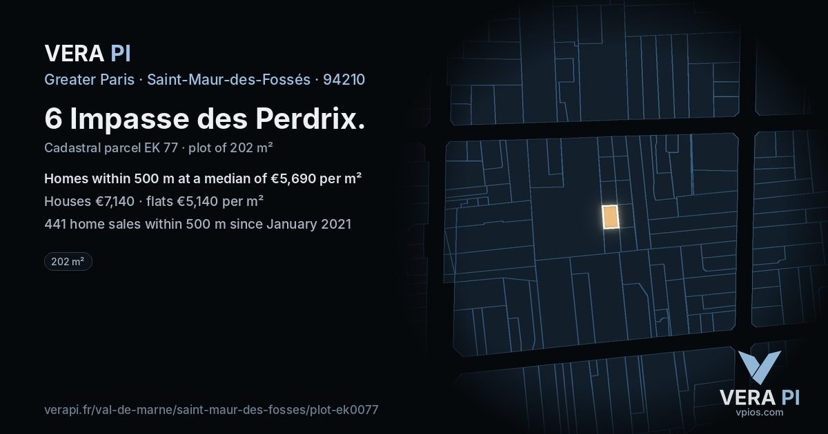 6 Impasse des Perdrix, Saint-Maur-des-Fossés at night – the plot lit, the parcels around coloured by the prices near them