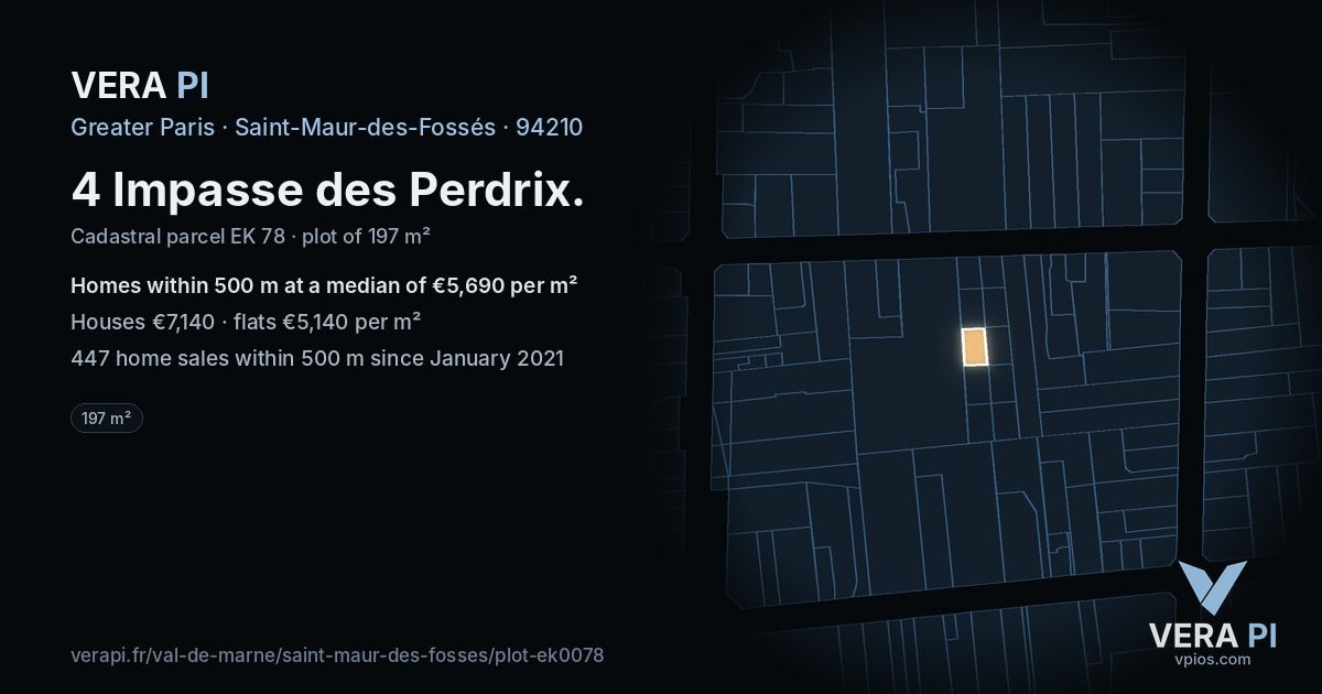 4 Impasse des Perdrix, Saint-Maur-des-Fossés at night – the plot lit, the parcels around coloured by the prices near them