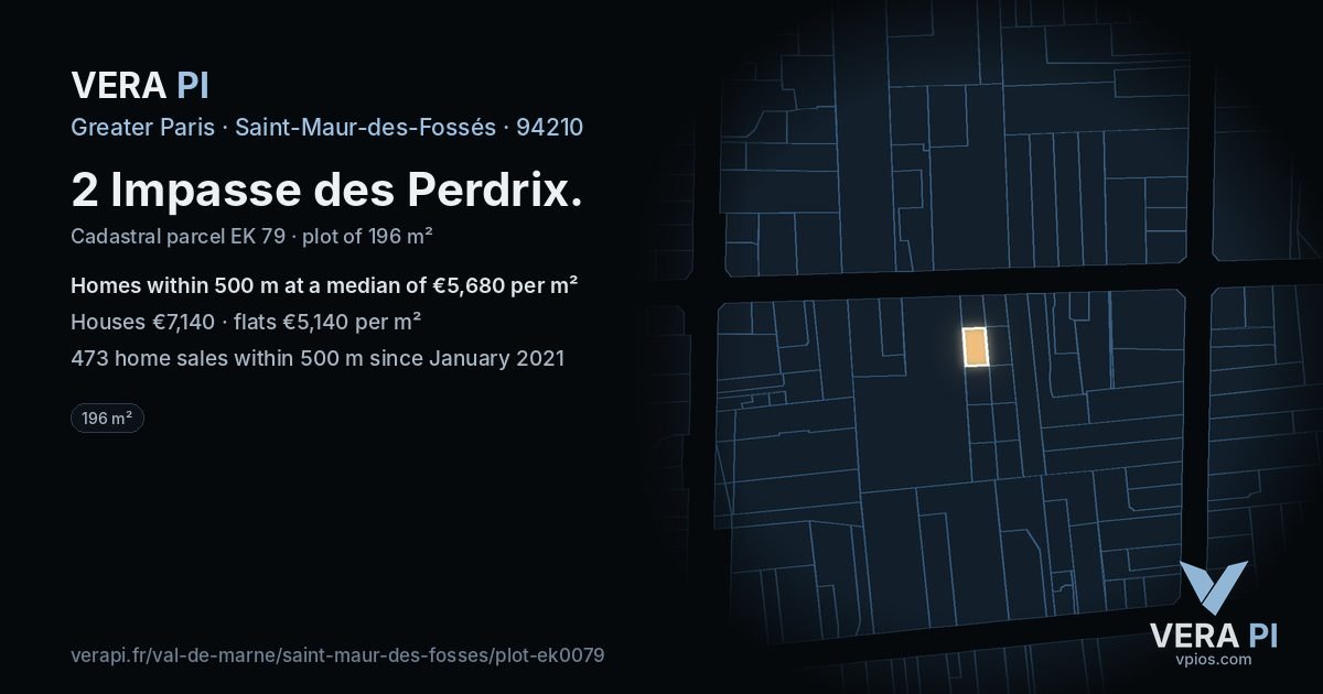 2 Impasse des Perdrix, Saint-Maur-des-Fossés at night – the plot lit, the parcels around coloured by the prices near them