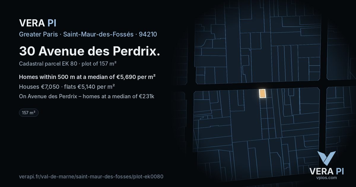 30 Avenue des Perdrix, Saint-Maur-des-Fossés at night – the plot lit, the parcels around coloured by the prices near them